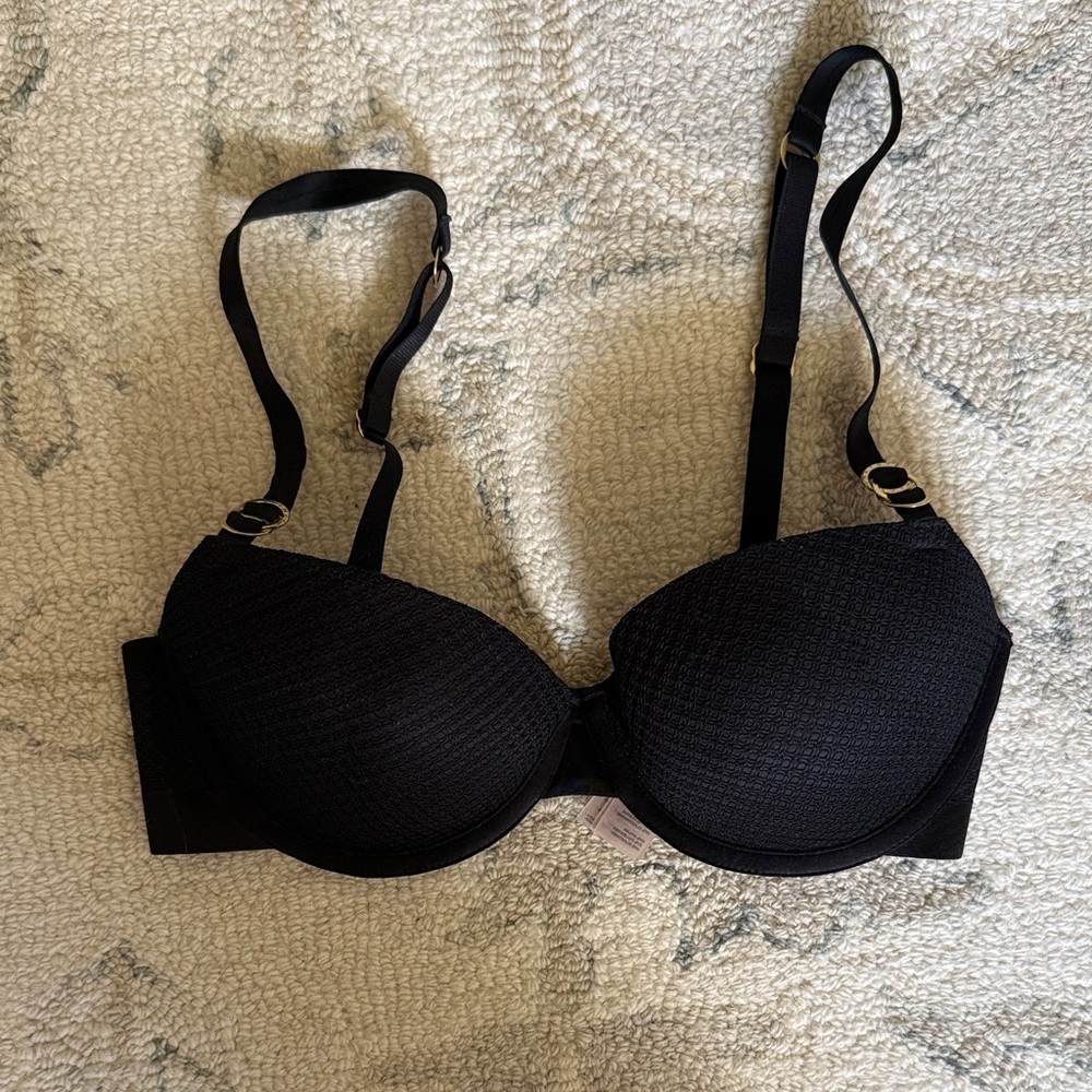 Stella McCartney Black Mesh Bra with Gold Hardware